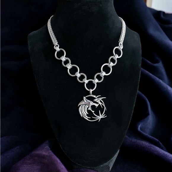 Handmade stainless steel necklace double wheat chain wolf celtic viking charm - Picture 5 of 10